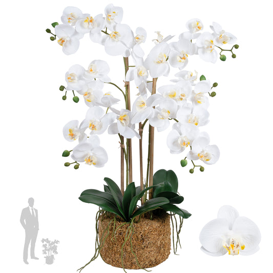 Orhidee artificiala alba cu aspect natural H66 cm cu 4 tulpini