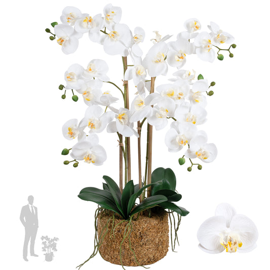 Orhidee artificiala alba cu aspect natural H66 cm cu 4 tulpini