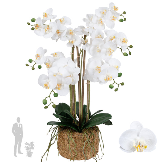Orhidee artificiala alba cu aspect natural H66 cm cu 6 tulpini