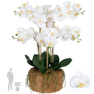 Orhidee artificiala alba cu aspect natural H66 cm cu 7 tulpini