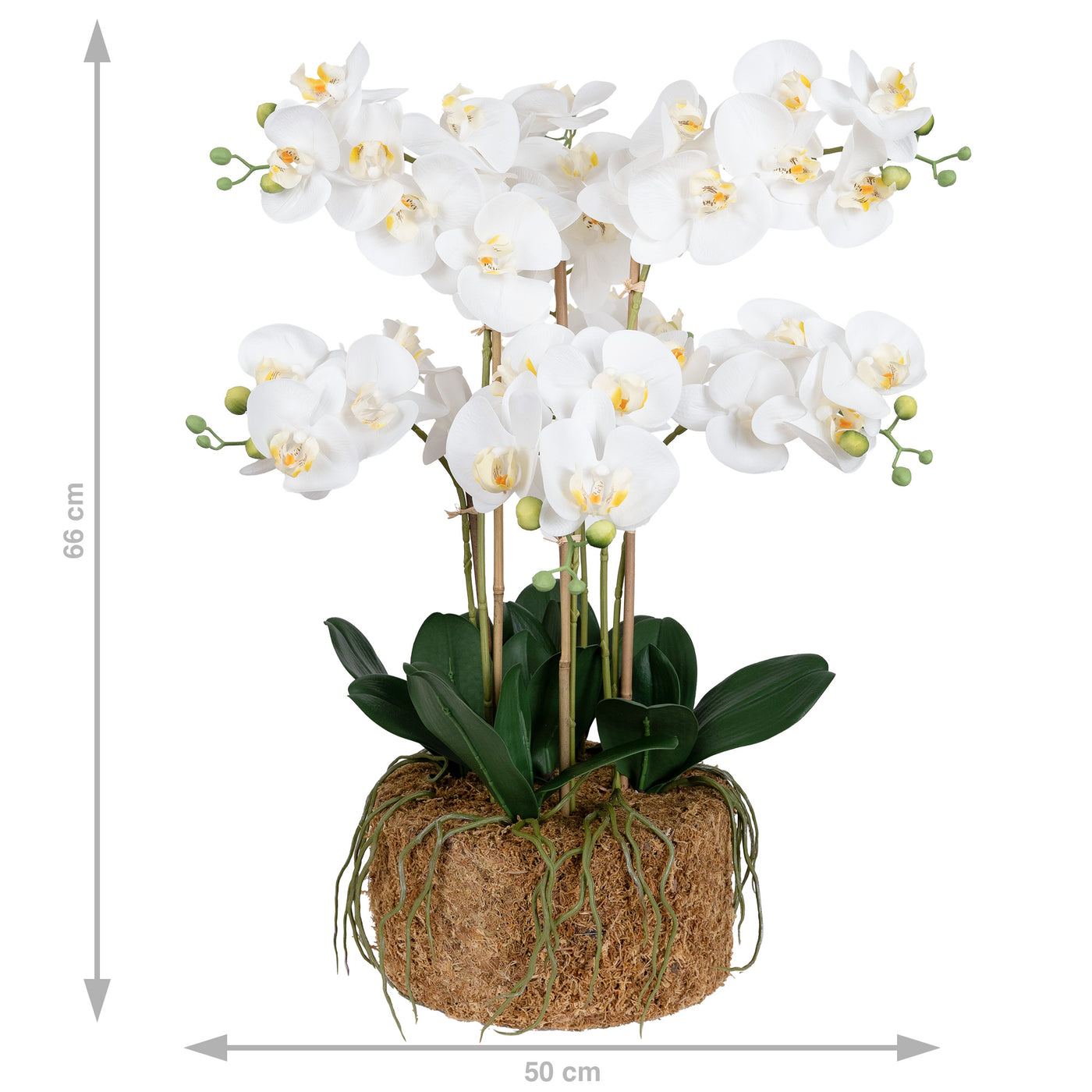 Orhidee artificiala alba cu aspect natural H66 cm cu 7 tulpini