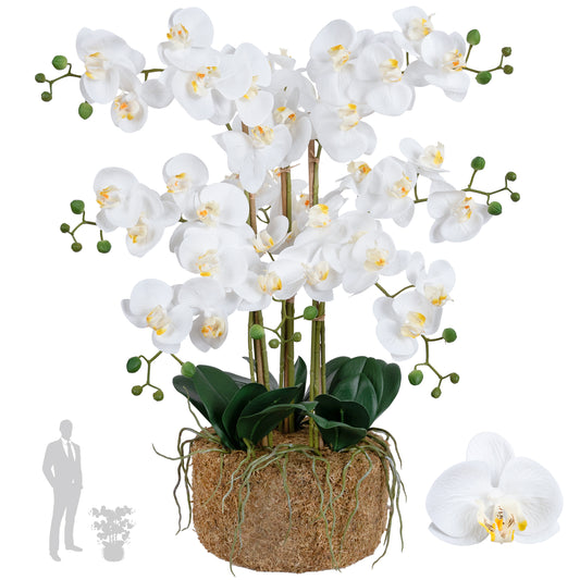 Orhidee artificiala alba cu aspect natural H66 cm cu 9 tulpini