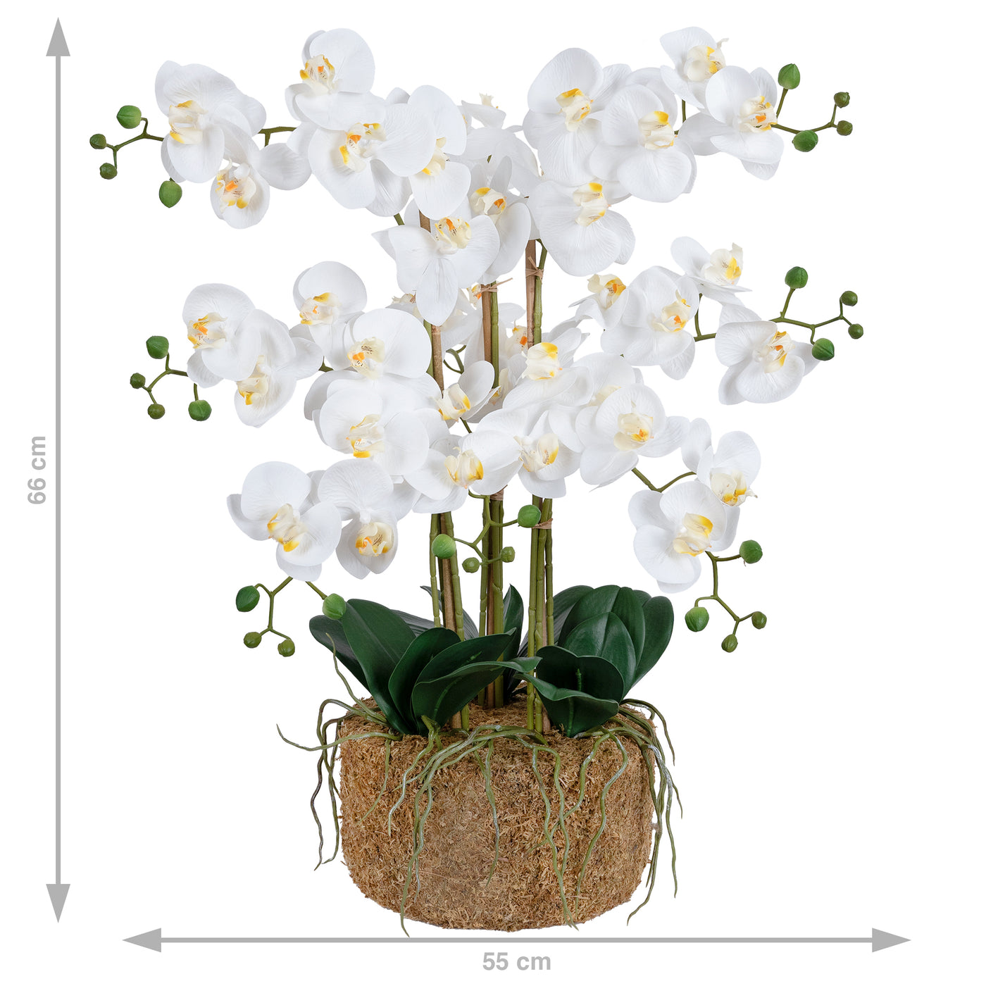 Orhidee artificiala alba cu aspect natural H66 cm cu 9 tulpini