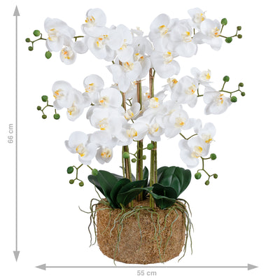 Orhidee artificiala alba cu aspect natural H66 cm cu 9 tulpini