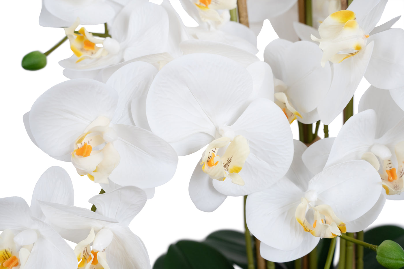 Orhidee artificiala alba cu aspect natural H66 cm cu 9 tulpini
