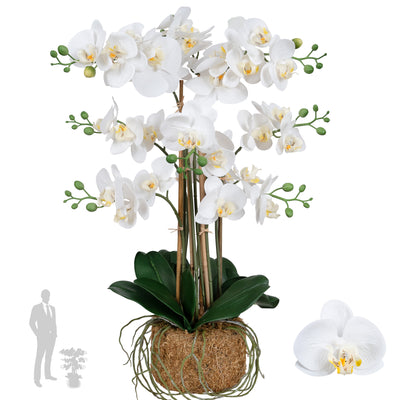 Orhidee artificiala alba cu aspect natural H68 cm cu 9 tulpini