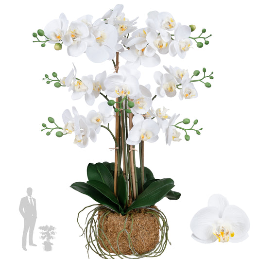Orhidee artificiala alba cu aspect natural H68 cm cu 9 tulpini
