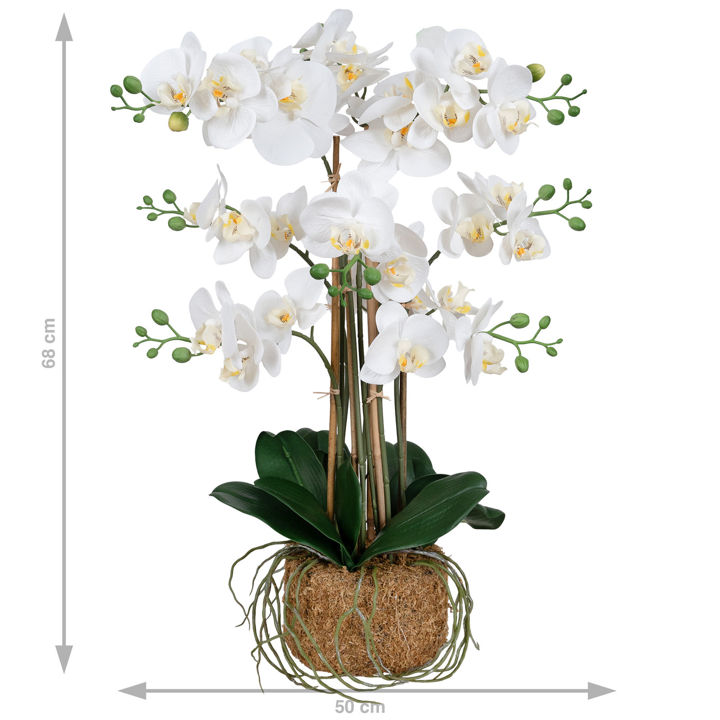 Orhidee artificiala alba cu aspect natural H68 cm cu 9 tulpini