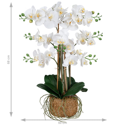 Orhidee artificiala alba cu aspect natural H68 cm cu 9 tulpini