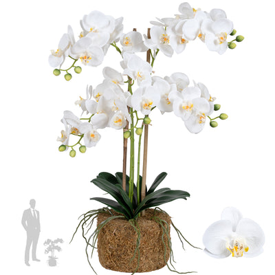 Orhidee artificiala alba cu aspect natural H69 cm cu 5 tulpini