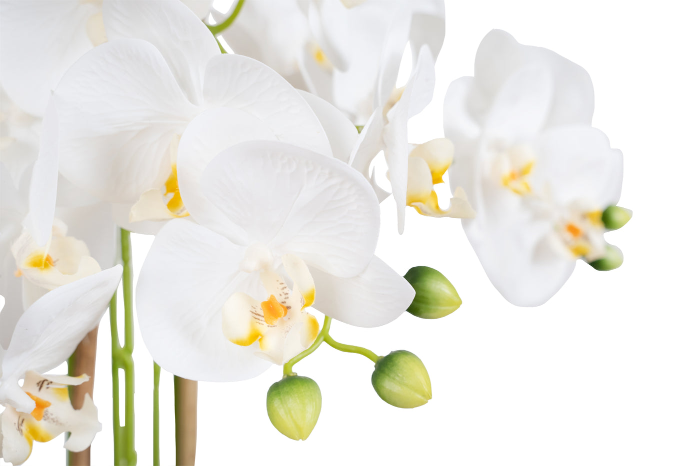 Orhidee artificiala alba cu aspect natural H69 cm cu 5 tulpini