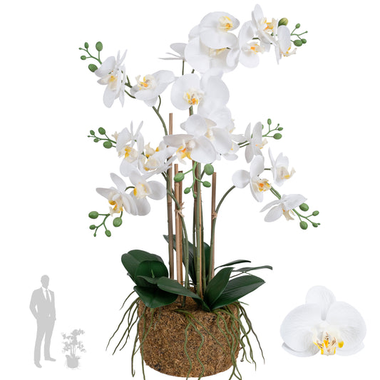 Orhidee artificiala alba cu aspect natural H70 cm cu 7 tulpini