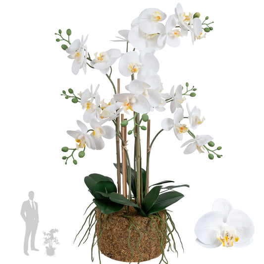 Orhidee artificiala alba cu aspect natural H70 cm cu 7 tulpini