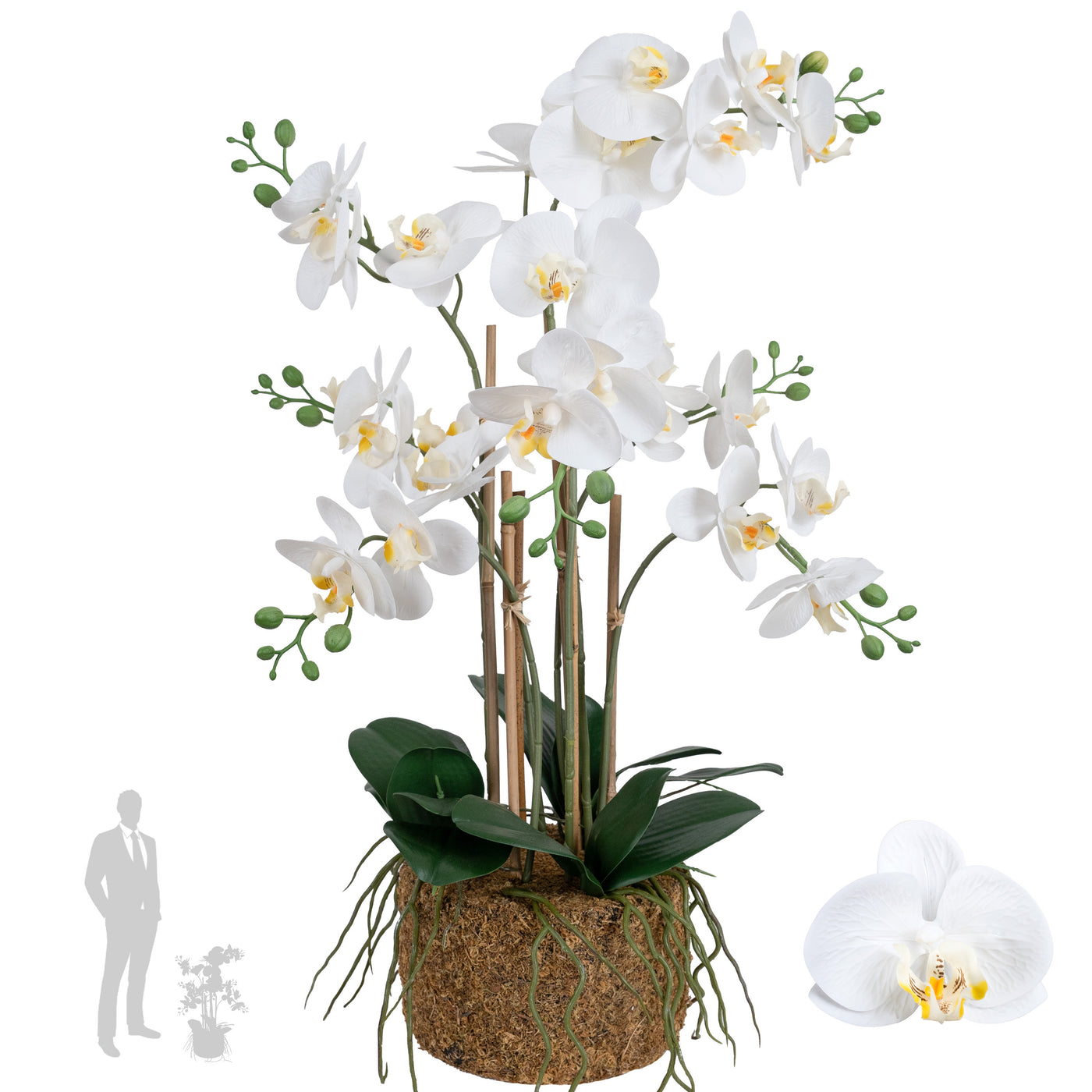 Orhidee artificiala alba cu aspect natural H70 cm cu 7 tulpini