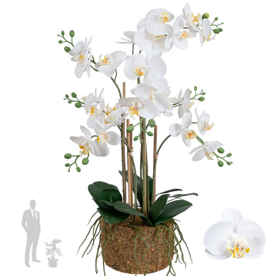 Orhidee artificiala alba cu aspect natural H70 cm cu 7 tulpini