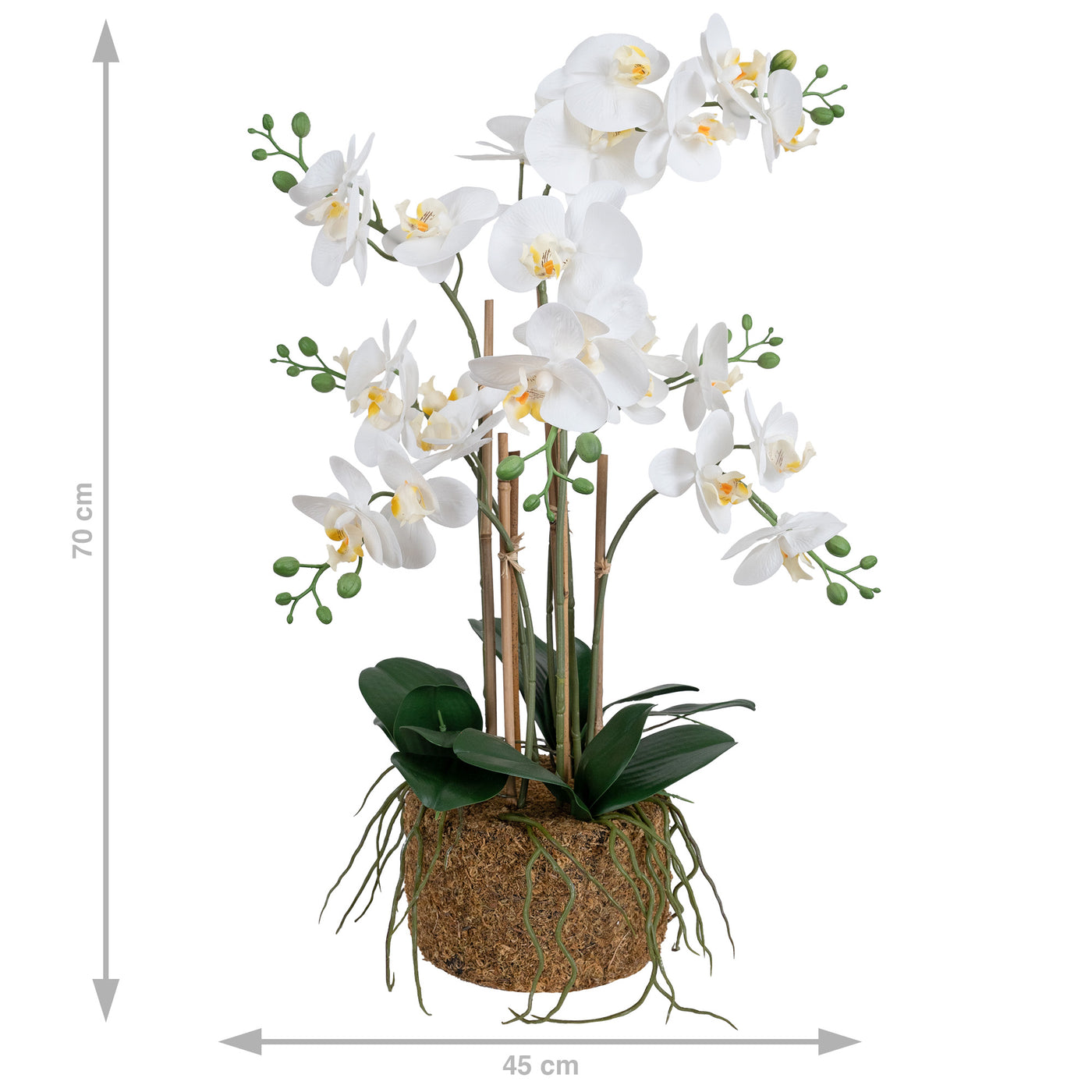 Orhidee artificiala alba cu aspect natural H70 cm cu 7 tulpini