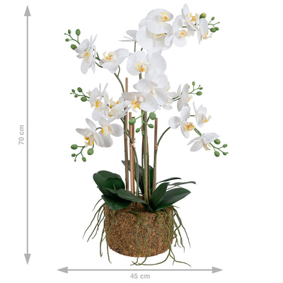 Orhidee artificiala alba cu aspect natural H70 cm cu 7 tulpini