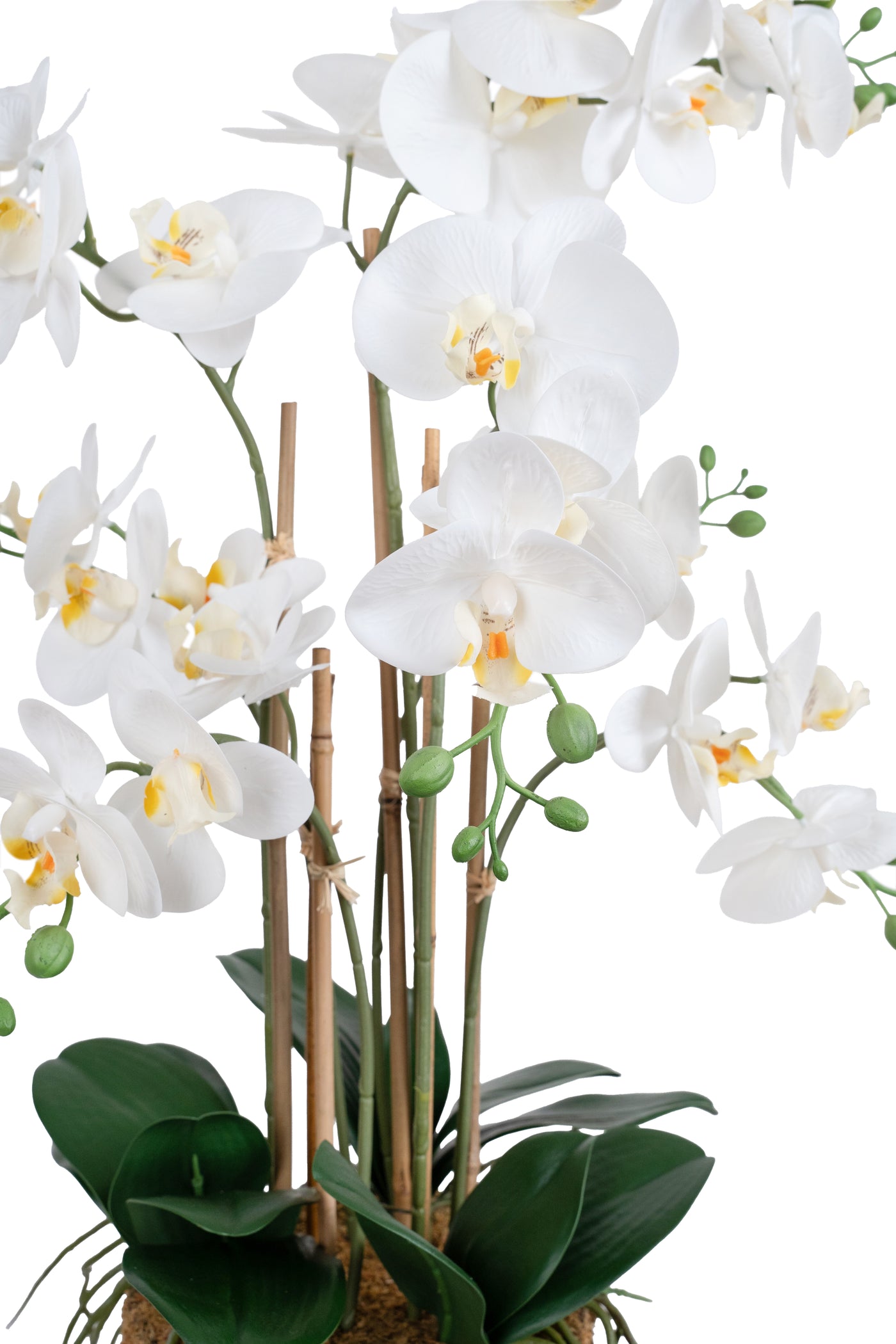 Orhidee artificiala alba cu aspect natural H70 cm cu 7 tulpini