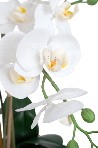 Orhidee artificiala alba cu aspect natural H70 cm cu 7 tulpini