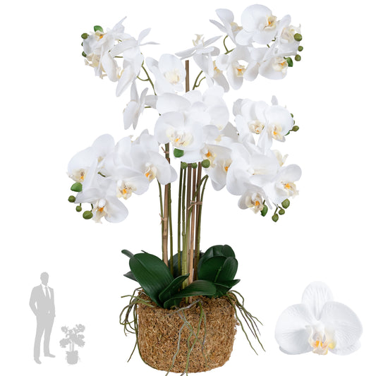 Orhidee artificiala alba cu aspect natural H71 cm cu 6 tulpini