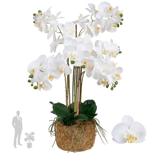 Orhidee artificiala alba cu aspect natural H71 cm cu 6 tulpini