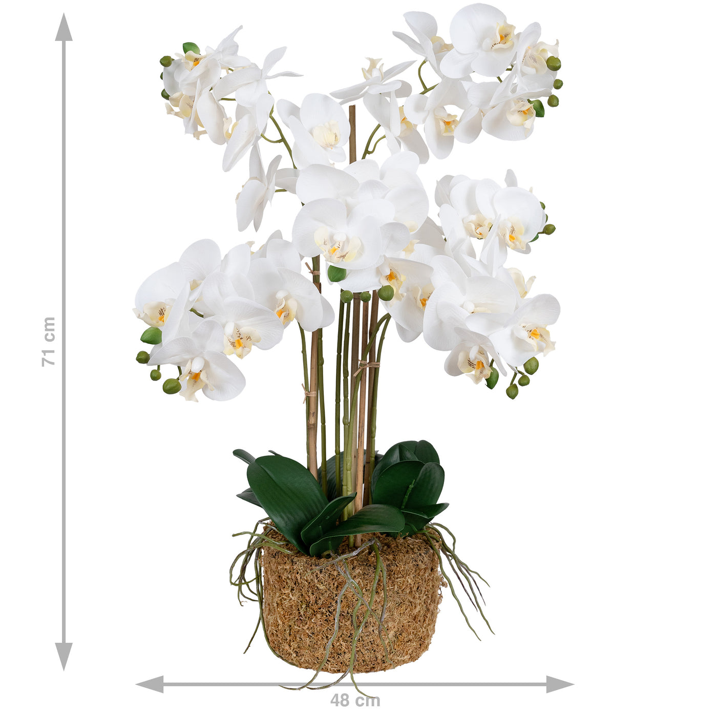 Orhidee artificiala alba cu aspect natural H71 cm cu 6 tulpini