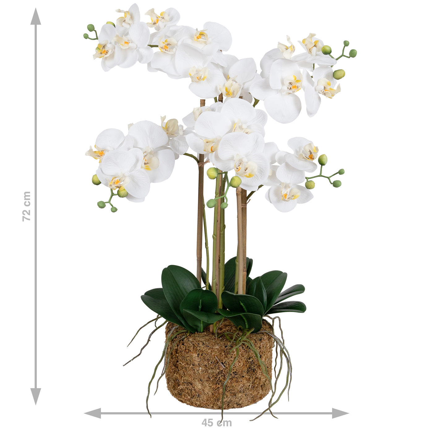 Orhidee artificiala alba cu aspect natural H72 cm cu 6 tulpini