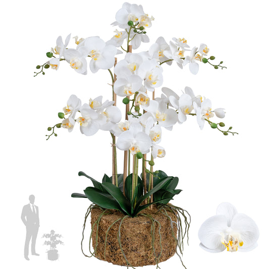 Orhidee artificiala alba cu aspect natural H76 cm cu 7 tulpini