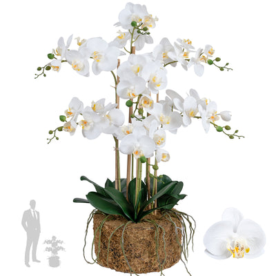 Orhidee artificiala alba cu aspect natural H76 cm cu 7 tulpini