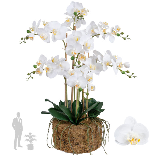 Orhidee artificiala alba cu aspect natural H76 cm cu 7 tulpini