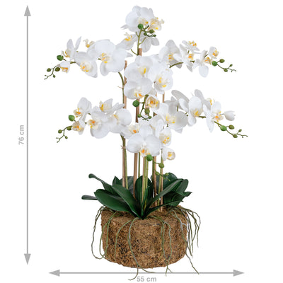 Orhidee artificiala alba cu aspect natural H76 cm cu 7 tulpini