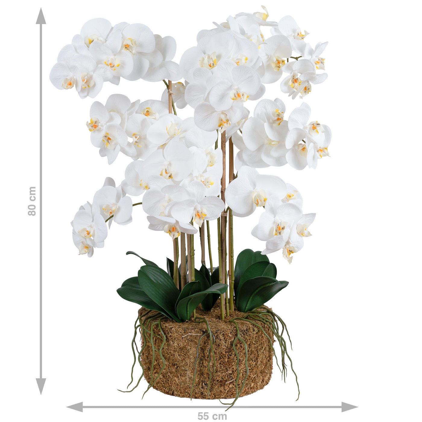 Orhidee artificiala alba cu aspect natural H80 cm cu 9 tulpini