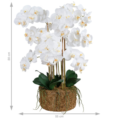 Orhidee artificiala alba cu aspect natural H80 cm cu 9 tulpini
