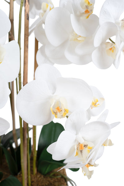 Orhidee artificiala alba cu aspect natural H80 cm cu 9 tulpini