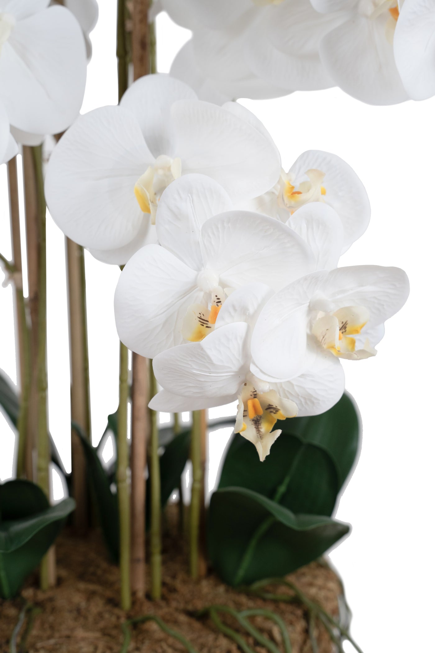 Orhidee artificiala alba cu aspect natural H80 cm cu 9 tulpini