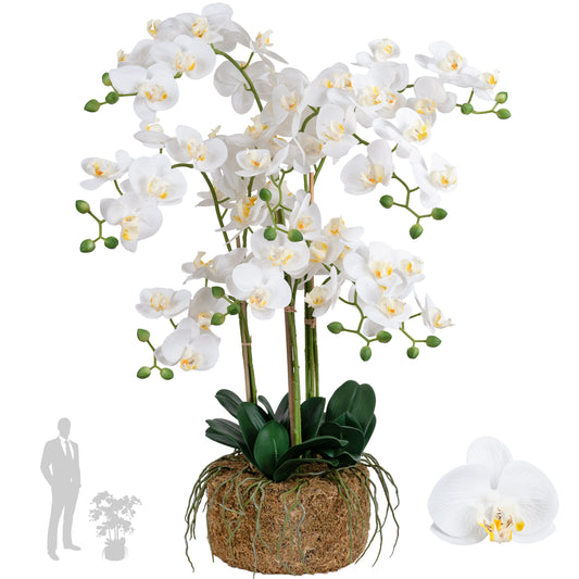 Orhidee artificiala alba cu aspect natural H80 cm cu 9 tulpini
