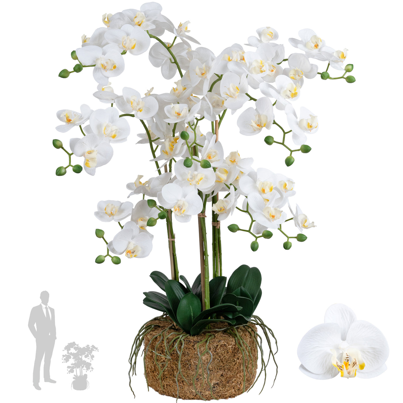 Orhidee artificiala alba cu aspect natural H80 cm cu 9 tulpini