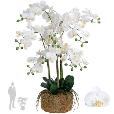Orhidee artificiala alba cu aspect natural H80 cm cu 9 tulpini
