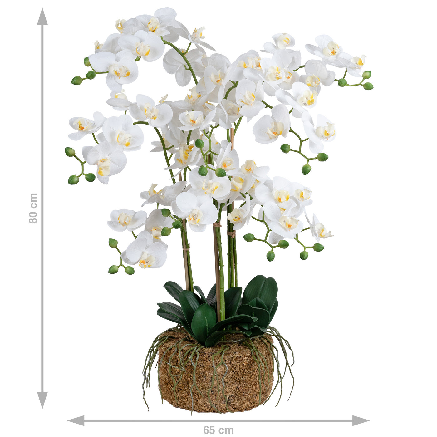 Orhidee artificiala alba cu aspect natural H80 cm cu 9 tulpini