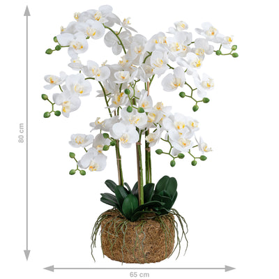 Orhidee artificiala alba cu aspect natural H80 cm cu 9 tulpini