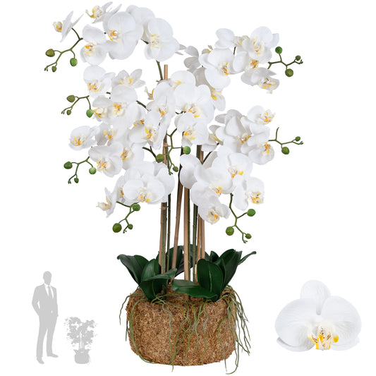Orhidee artificiala alba cu aspect natural H85 cm cu 8 tulpini
