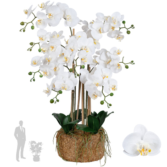 Orhidee artificiala alba cu aspect natural H85 cm cu 8 tulpini
