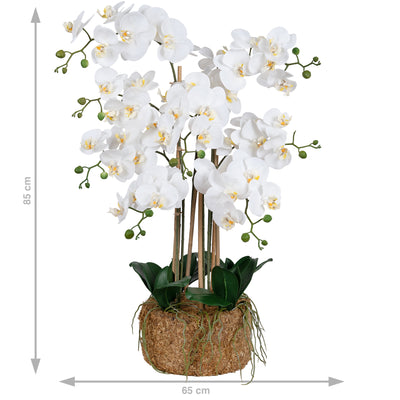 Orhidee artificiala alba cu aspect natural H85 cm cu 8 tulpini