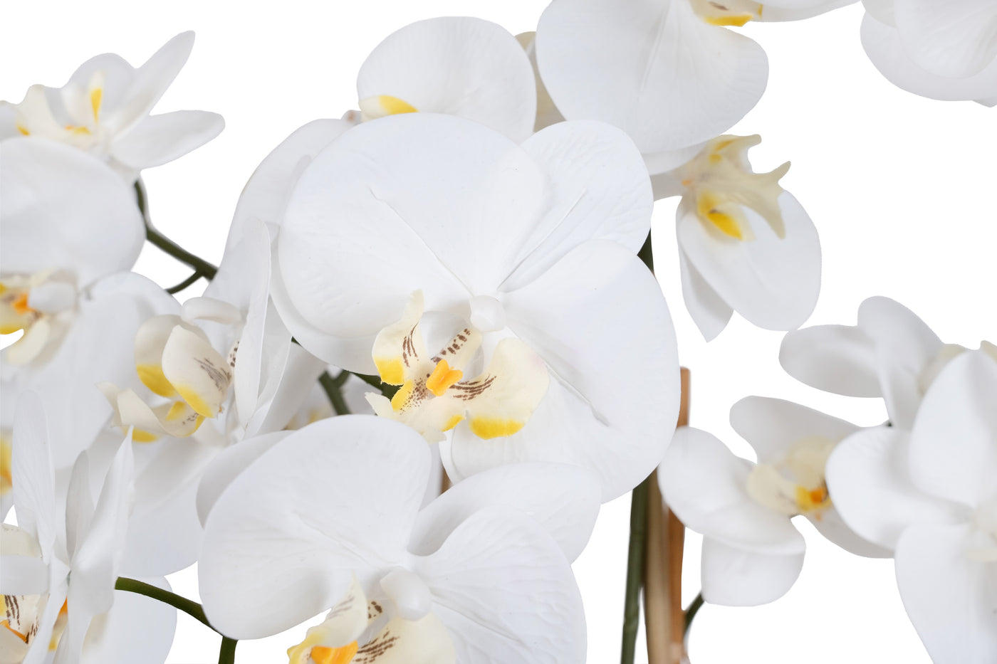 Orhidee artificiala alba cu aspect natural H85 cm cu 8 tulpini