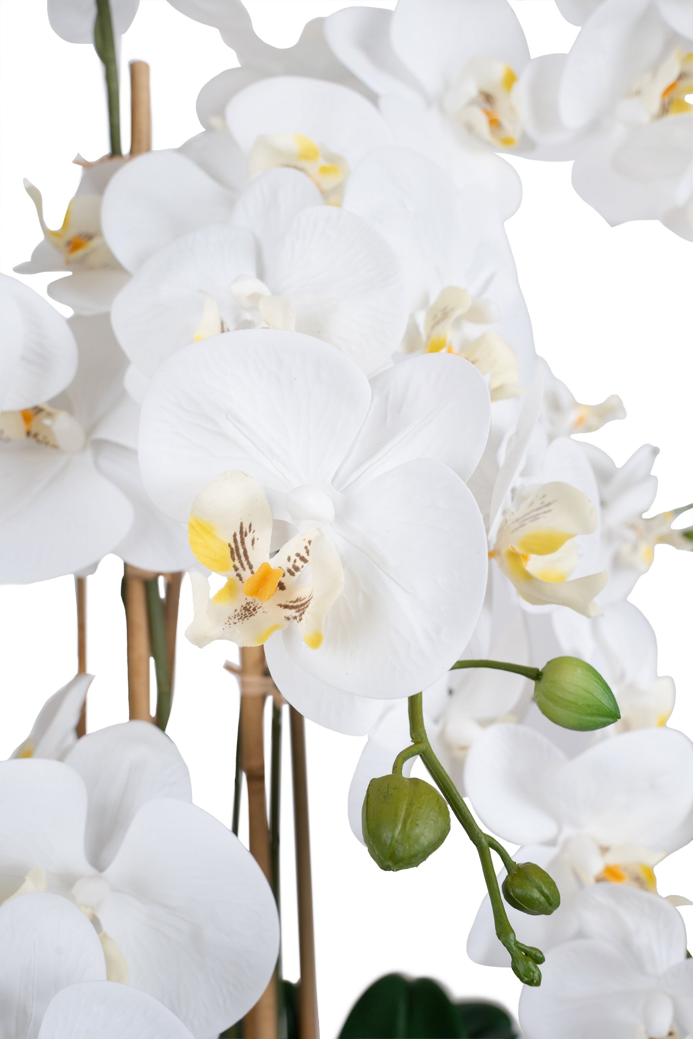 Orhidee artificiala alba cu aspect natural H85 cm cu 8 tulpini