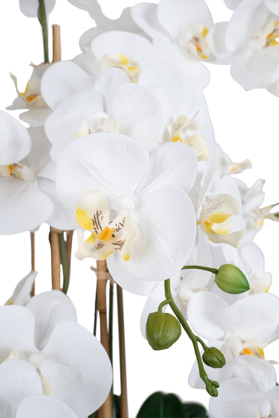 Orhidee artificiala alba cu aspect natural H85 cm cu 8 tulpini