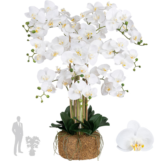 Orhidee artificiala alba cu aspect natural H90 cm cu 12 tulpini