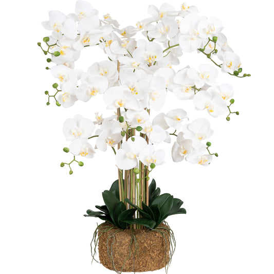 Orhidee artificiala alba cu aspect natural H90 cm cu 12 tulpini