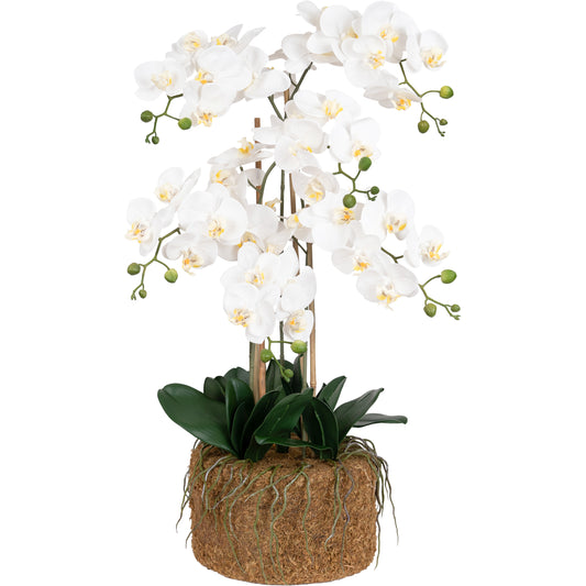 Orhidee artificiala alba cu aspect natural H90 cm cu 6 tulpini