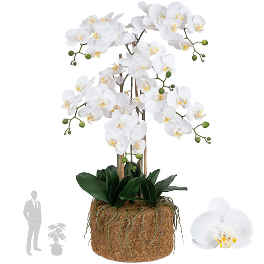 Orhidee artificiala alba cu aspect natural H90 cm cu 6 tulpini